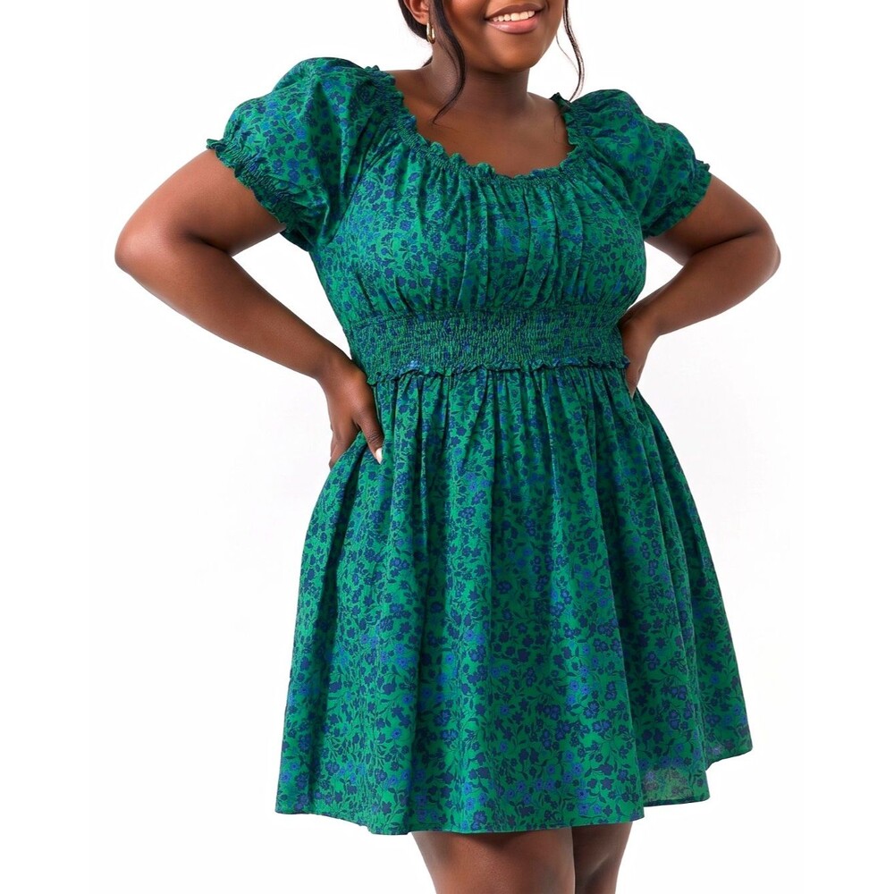 NWT Time and Tru Women's 3XL Plus Crisp Clover Floral Mini Dress Scoop Neck